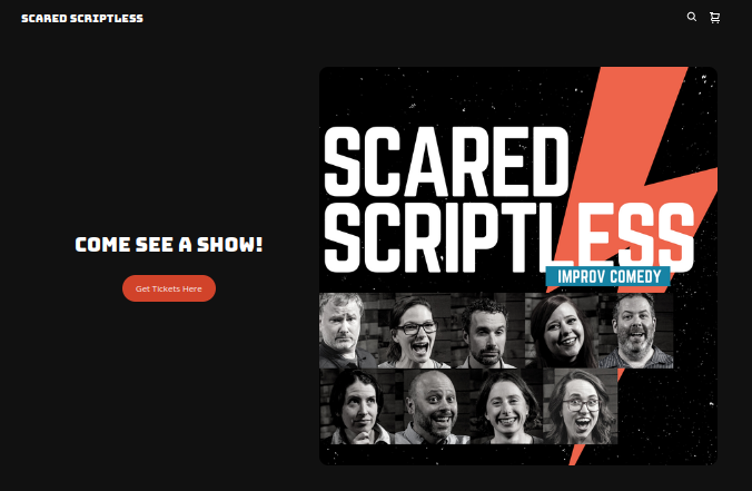 Example screenshot of the Scared Scriptless ticketing site.