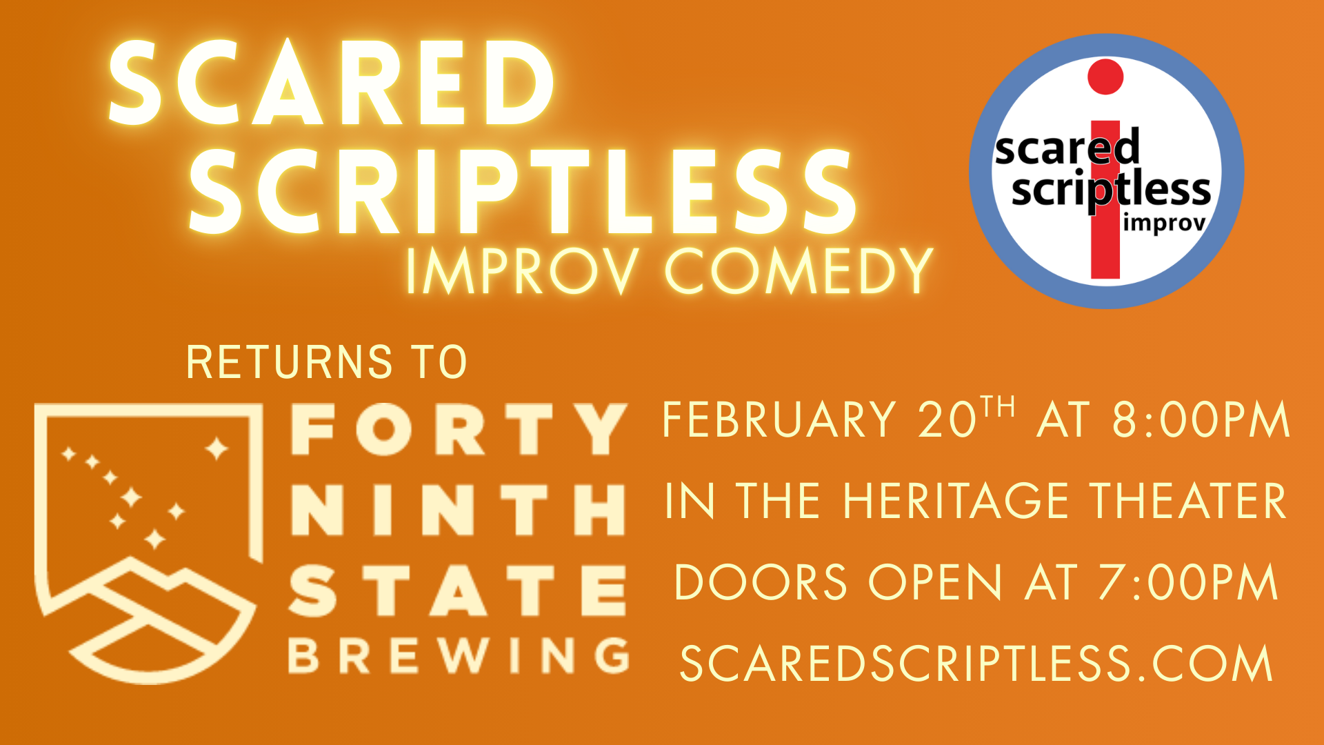 Scared Scriptless Improv at 49th State Brewing on February 20th at 8pm